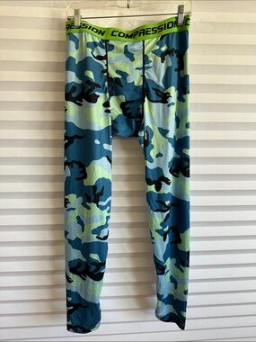 EPro Men's Green & Blue Camo Compression Leggings Athletic Pants